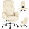 Criss Cross Office Chair with Reversible Armrests, Big and Tall Desk Chair with Footrest, Reclining Ergonomic Computer Chair with Adjustable Headrest, Executive Fabric Chair for Home, Beige