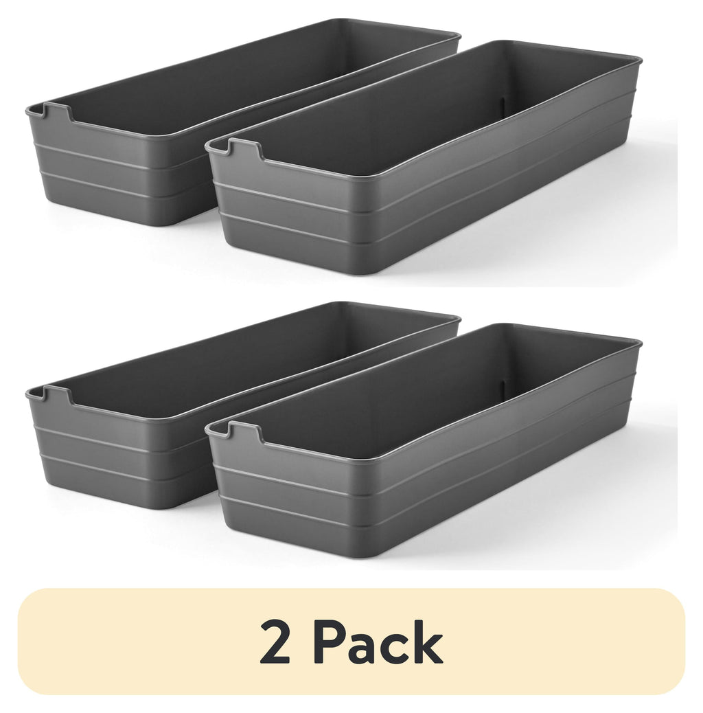 (2 Pack)  Utility Flex Storage Tray Organizer Set, Plastic Drawer Organizer Trays for Kitchen, Desk, Bathroom and Office Drawer Organization, Gray, 2-Pack, 5" X 15"