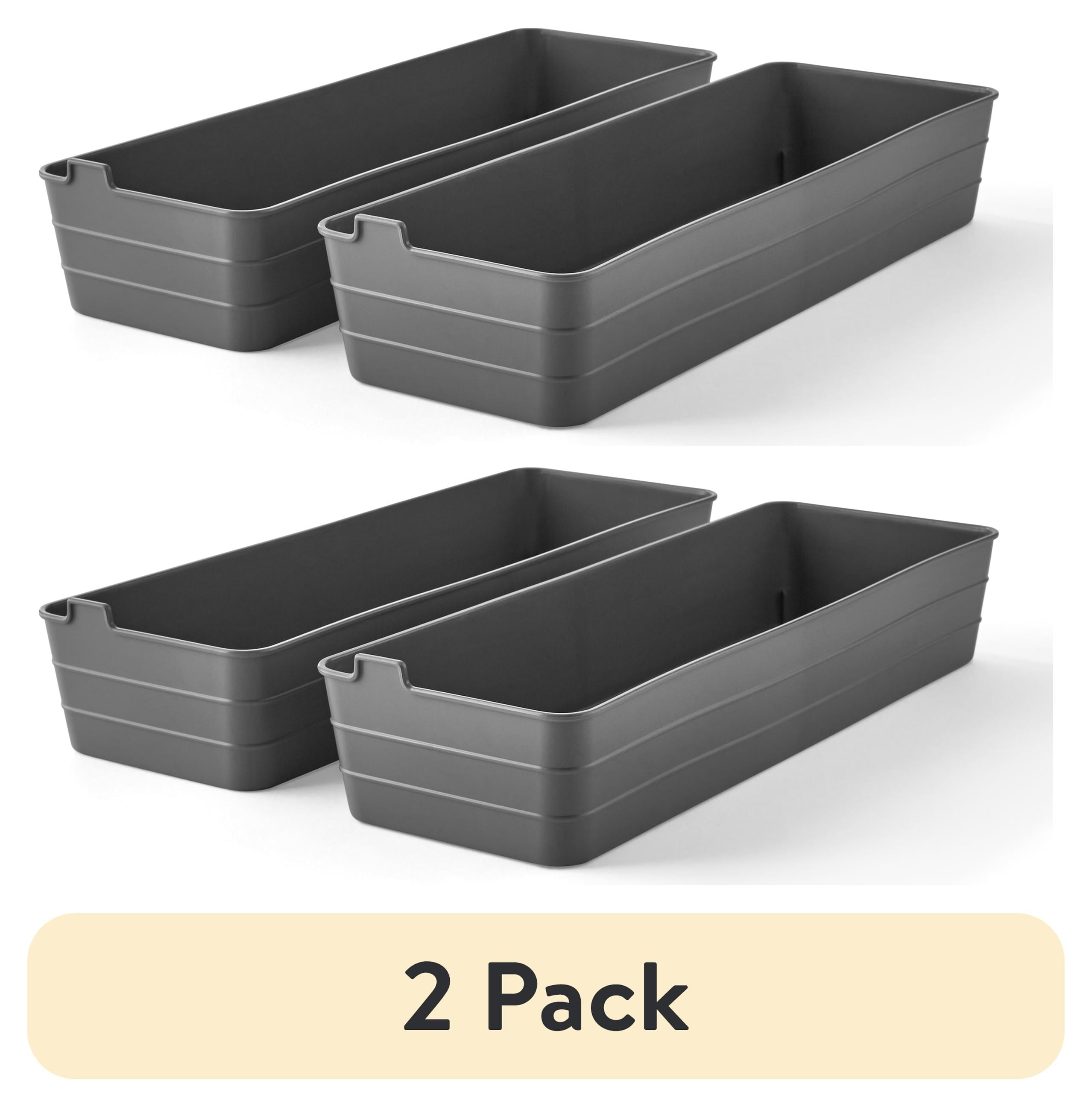 (2 Pack)  Utility Flex Storage Tray Organizer Set, Plastic Drawer Organizer Trays for Kitchen, Desk, Bathroom and Office Drawer Organization, Gray, 2-Pack, 5" X 15"