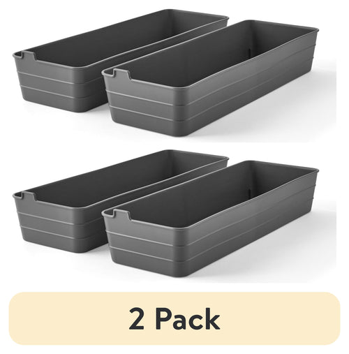 (2 Pack)  Utility Flex Storage Tray Organizer Set, Plastic Drawer Organizer Trays for Kitchen, Desk, Bathroom and Office Drawer Organization, Gray, 2-Pack, 5" X 15"