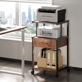 Printer Stand with Wheels,Drawer and Storage Shelf,3-Tier Rolling Mobile Printer Cart Fits Letter and A4 Size Files for Home Office,Brown