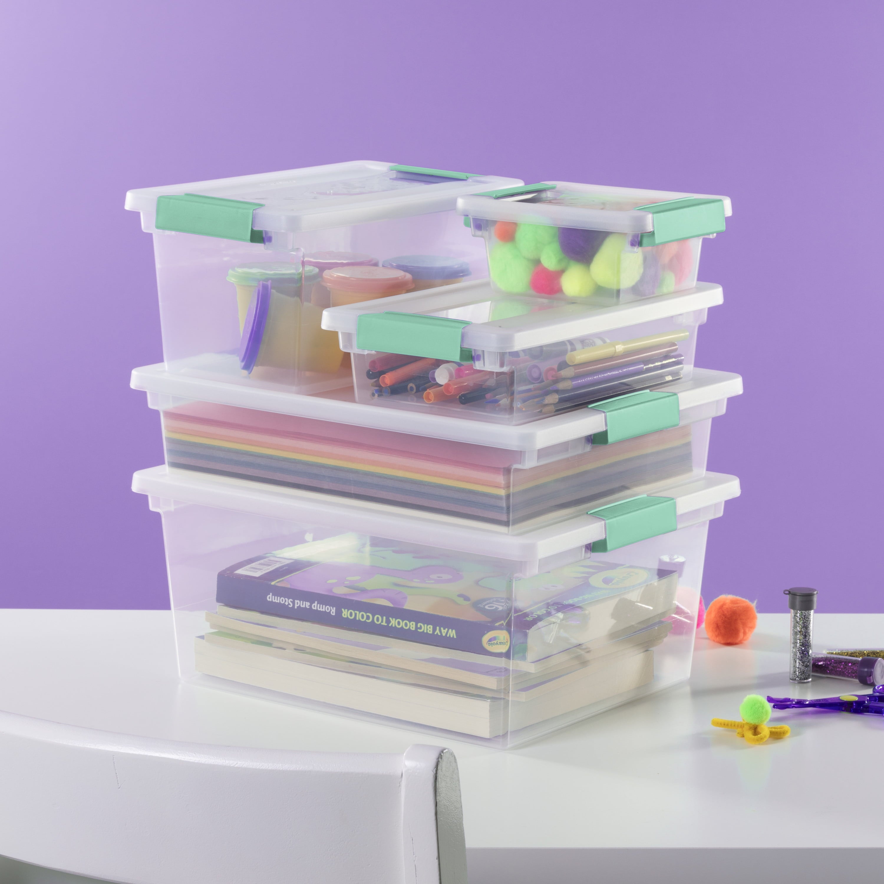 Large Clear Plastic Storage Bin Tote with Clear Lid & Aqua Latch