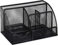 Greenco Mesh Desk Organizer Office Supplies Caddy, 6 Compartments, Small Black Desk Organizer for Pen, Pencil, Small Office Supplies and Stationary Accessories Storage Organization
