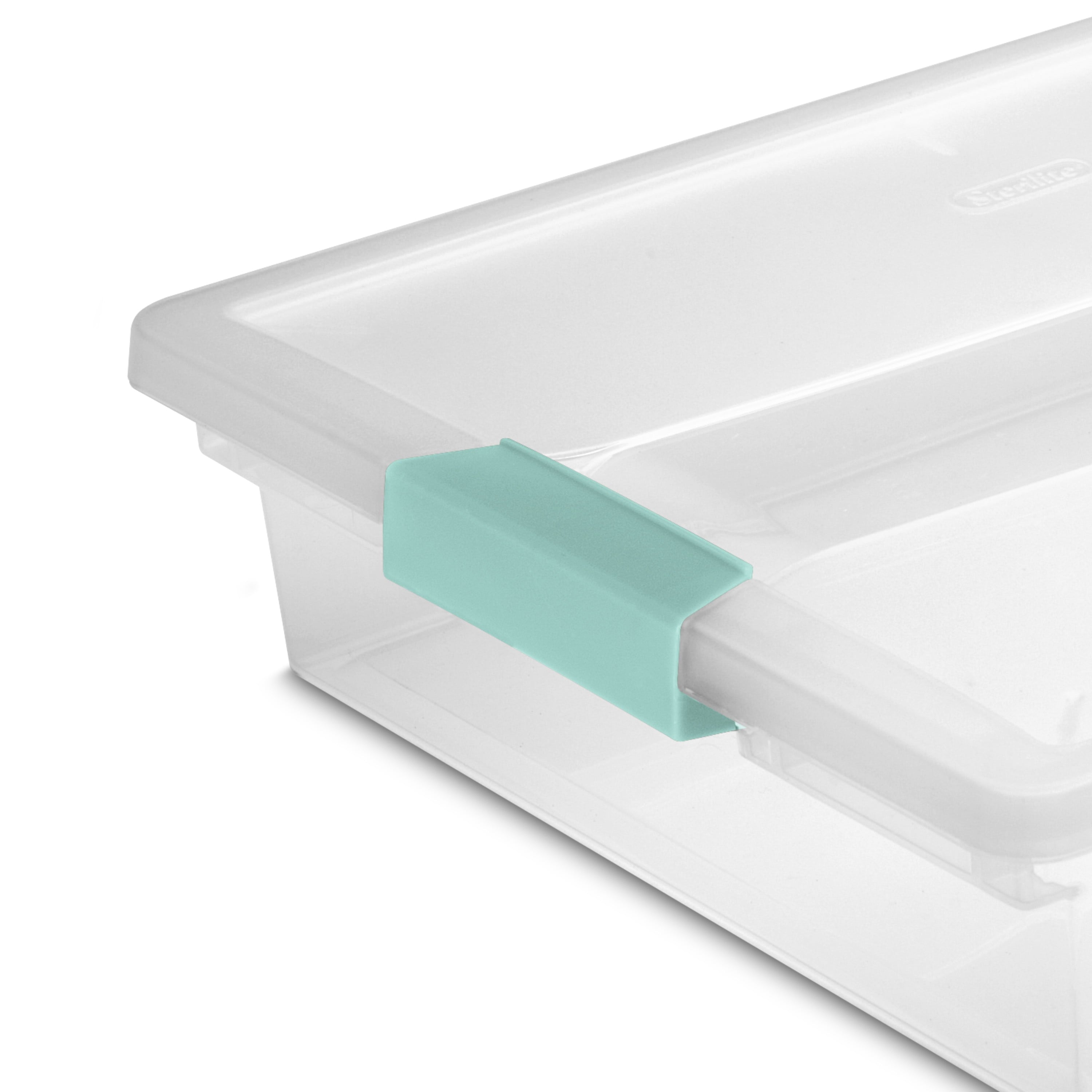 Large Clear Plastic Storage Bin Tote with Clear Lid & Aqua Latch