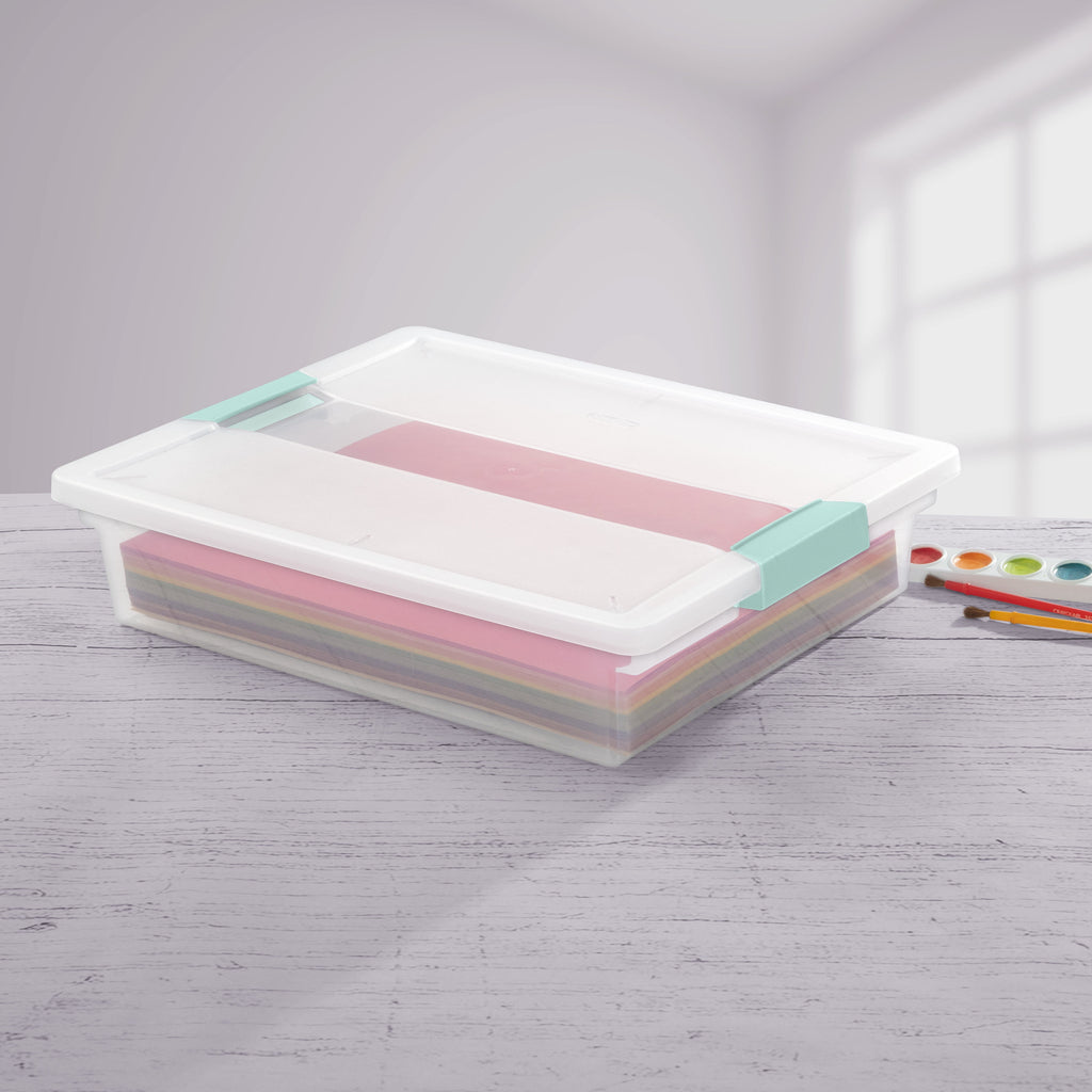 Large Clear Plastic Storage Bin Tote with Clear Lid & Aqua Latch
